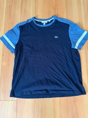 Lacoste Navy Tee with Light Blue Sleeves and Trim